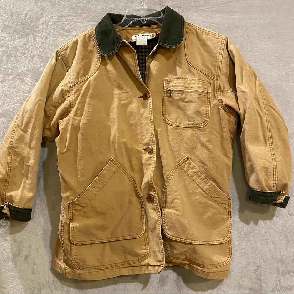 Vintage L.L. Bean Tan Chore Coat with Corduroy Collar